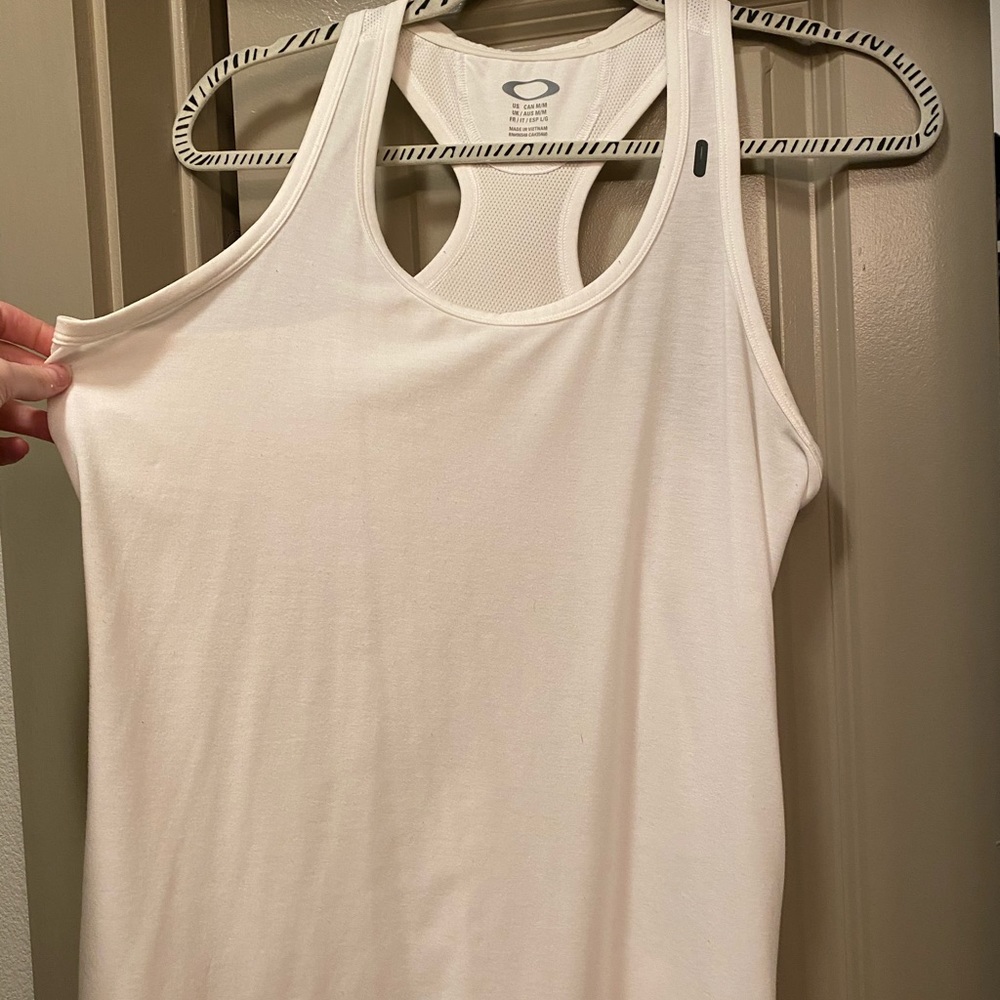 White Oakley racer back tank top with pocket